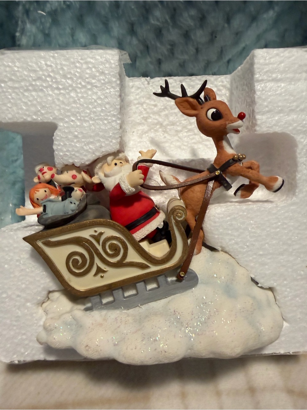 Enesco Santa Sleigh with Rudolph and Children - Red, Brown, Gold, White